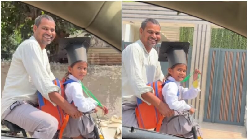 Little girl proudly shows her medal on cycle ride with father, you’ll definitely smile