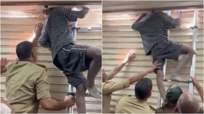 Thief gets trapped in shutter while trying to break into UP clinic. Video is viral
