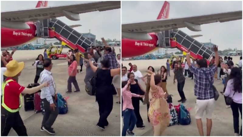 Indian tourists perform garba near aircraft at Vietnam airport. Video sparks outrage