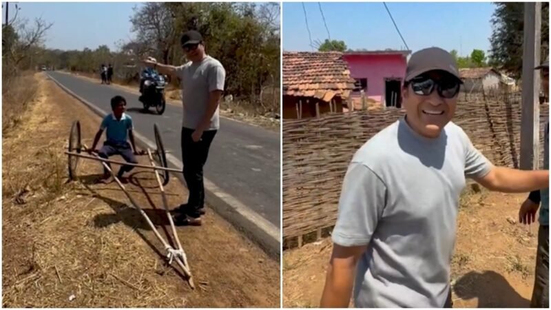 Sachin Tendulkar stops to admire ‘car’ made by children in a hidden corner of India