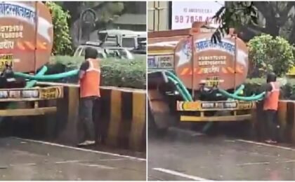 Viral: Civic workers water roadside plants in Pune in heavy rain. Internet is baffled