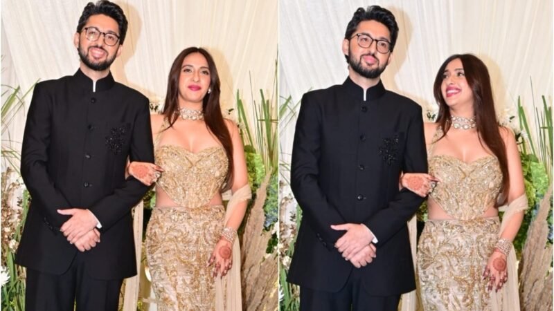 Akansha Ranjan and Sharan Sharma keep it classic in gold and black for reception