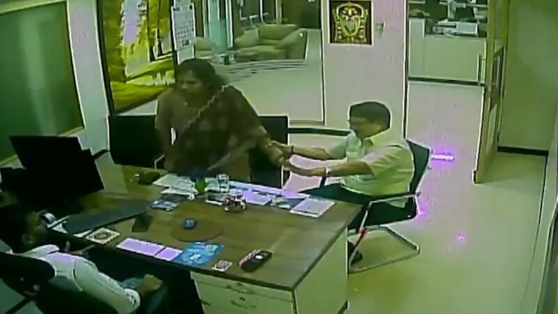 Caught on CCTV: Karunanidhi’s granddaughter slaps SBI branch manager during argument
