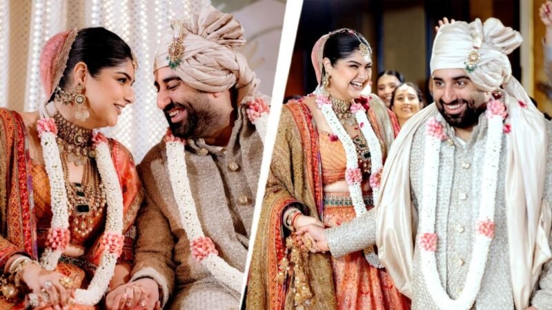 Inside Anshula Kapoor’s vibrant bridal look, from layered emeralds to coral lehenga