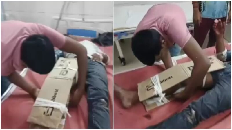 Bihar man reaches hospital after accident, gets cardboard support for fractured leg